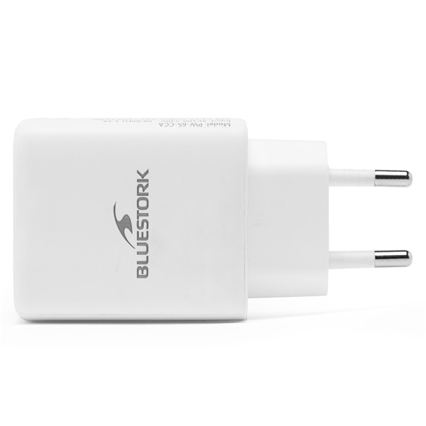 Bluestork  PW-65-CCA/0C 2xUSB-C  USB-A  65W  Hálózati töltő Fehér
