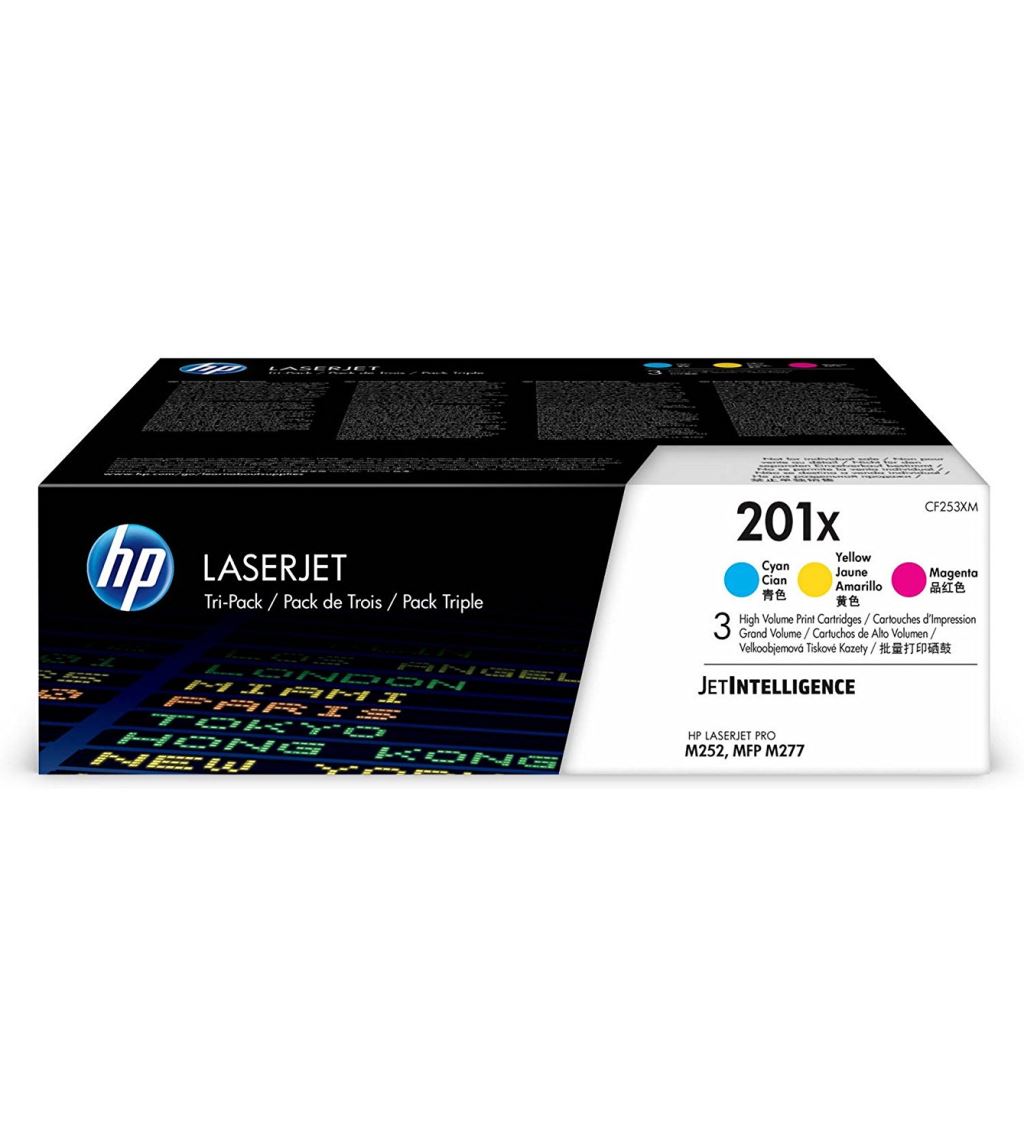 HP 201X 3 darabos nagy kapacitású LaserJet tonerkazetta ciánkék/bíbor/sárga (CF253XM) HP 201X 3 darabos nagy kapacitású LaserJet tonerkazetta ciánkék/bíbor/sárga (CF253XM)