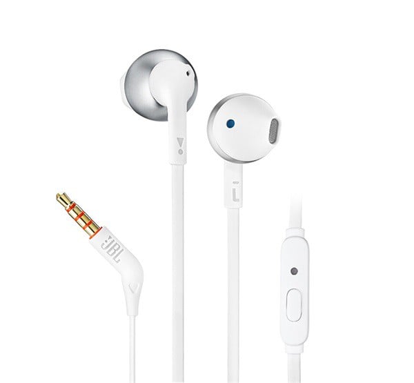 JBL T205 fülhallgató SZTEREO (3.5mm jack, felvevő gomb, lapos kábel) FEHÉR (T205)