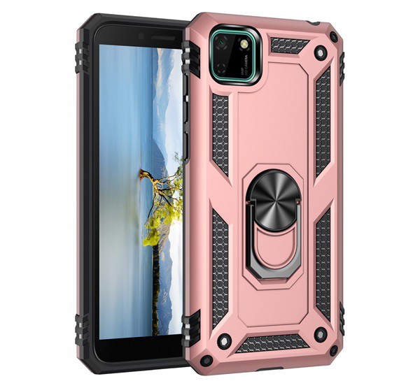 Defender műanyag telefonvédő (közepesen ütésálló, szilikon belső, telefontartó gyűrű, beépített fémlemez) ROZÉARANY [Honor 9S]