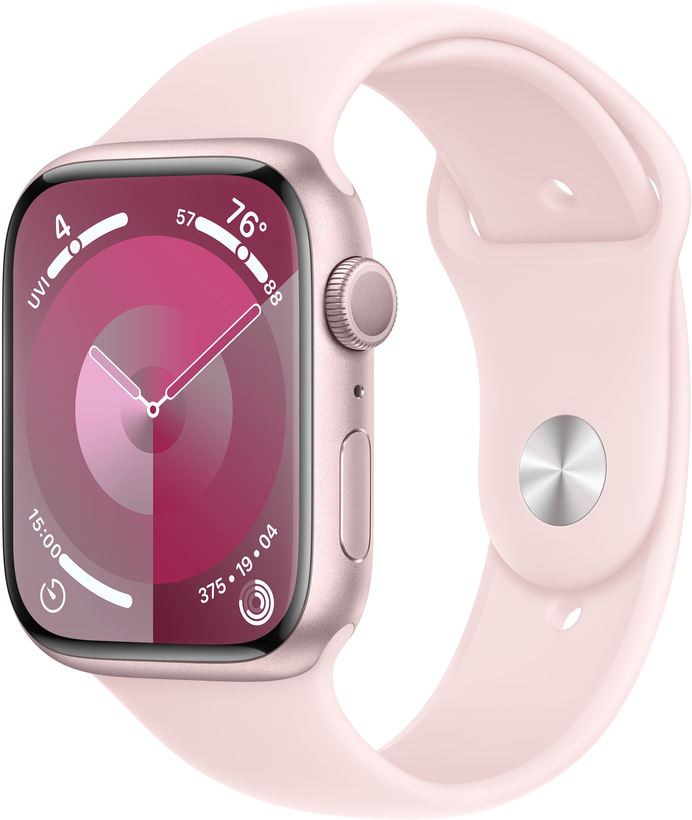 Apple Watch Series 9 (GPS + Cellular) 45mm rózsaszín alumíniumtok, rózsaszín sportszíj M/L méret (MRML3QF/A)
