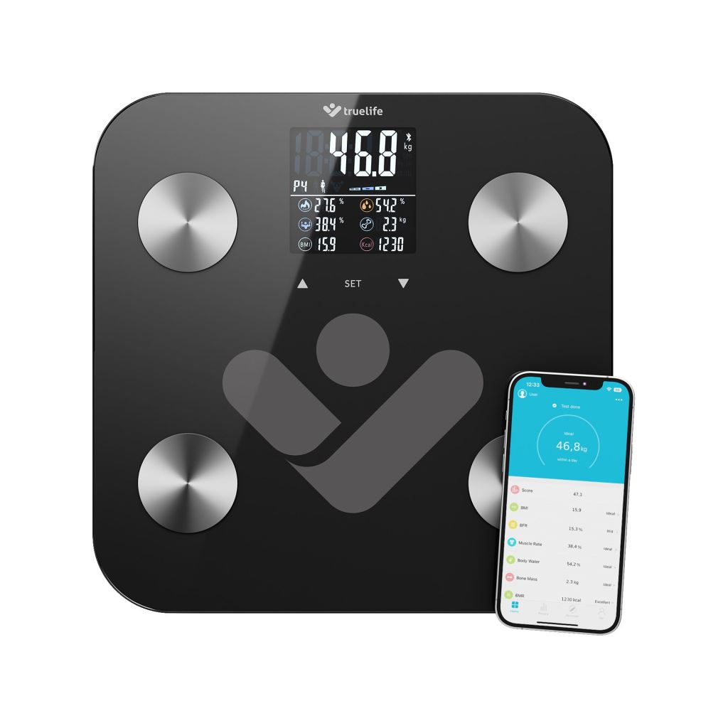 TrueLife FitScale W6 BT Black Okosmérleg színes kijelzővel Fekete