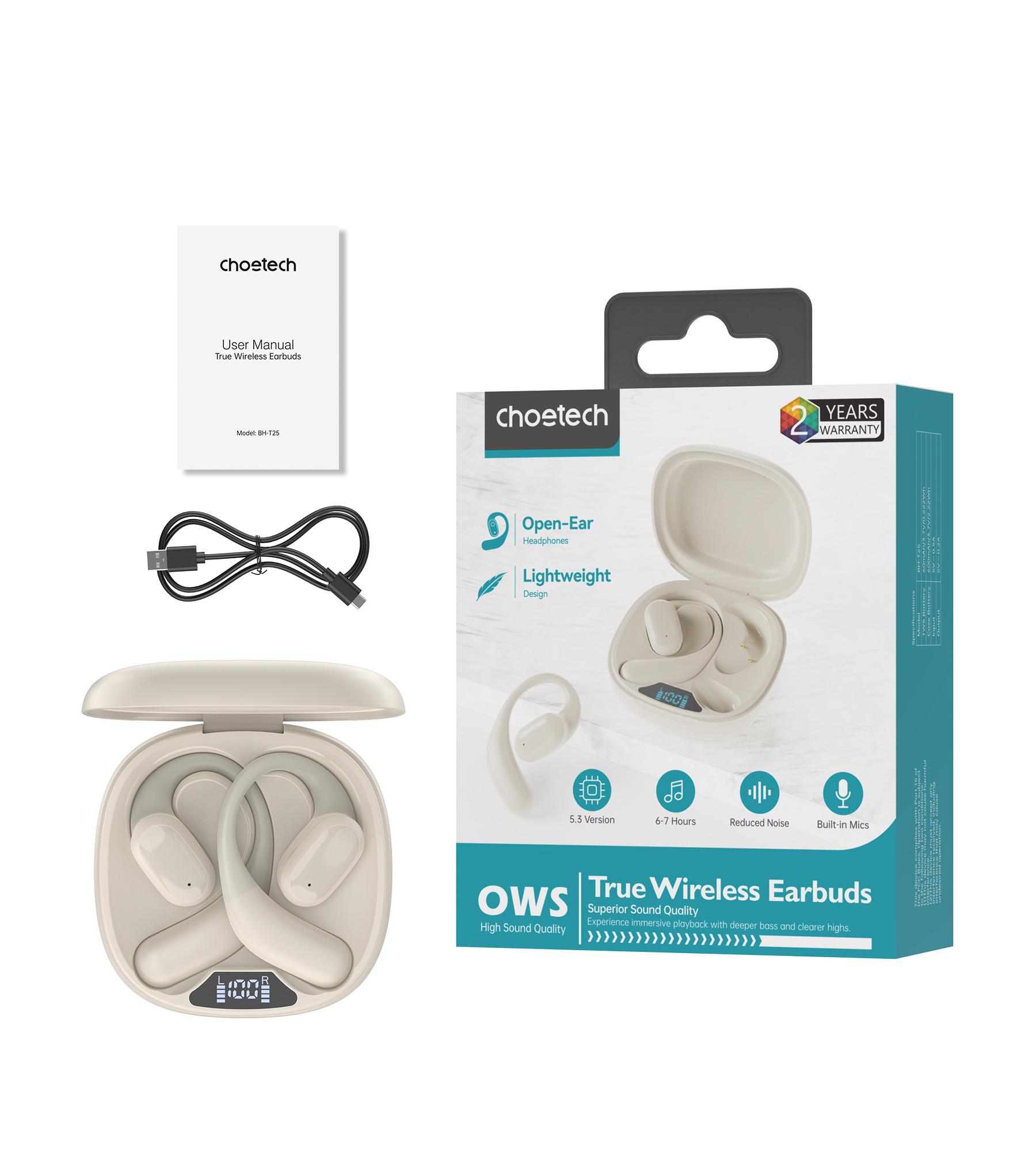 Choetech BH-T25 Wearable Stereo Open-Ear Wireless Bluetooth Fülhallgató Elefántcsont Choetech BH-T25 Wearable Stereo Open-Ear Wireless Bluetooth Fülhallgató Elefántcsont