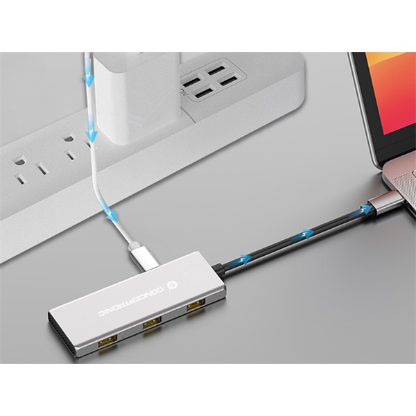 Conceptronic   HUBBIES17G  4 Port  USB-C to 4x USB-C+3x USB-A USB Hub Szürke 