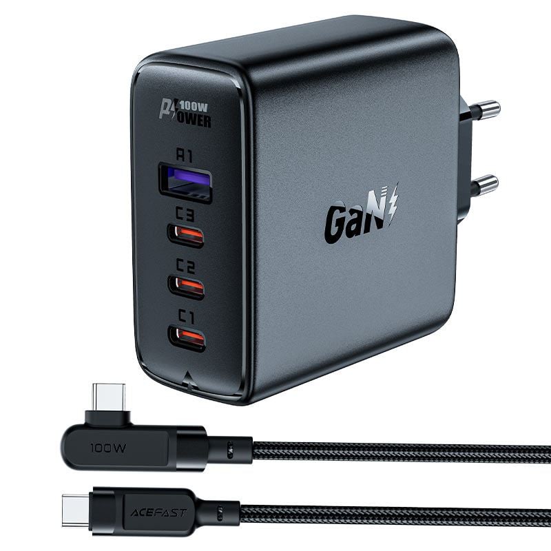 ACEFAST A37 hálózati töltő 3xUSB-C + USB-A, PD100W fekete
