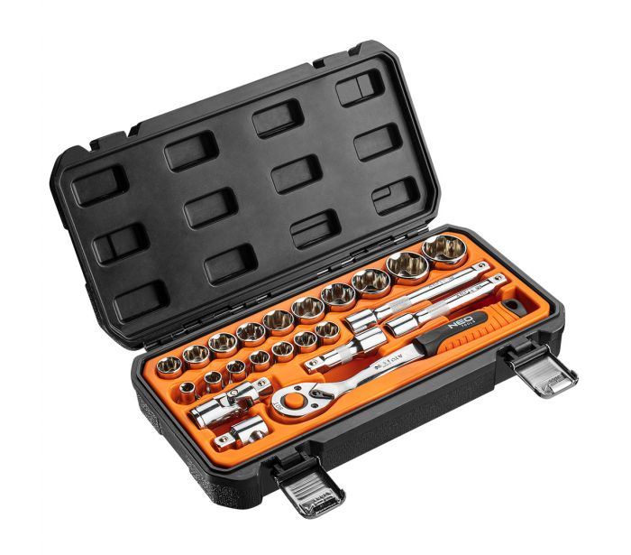 Neo Tools 08-694 Dugókulcskészlet 23db 1/2˝ 90 fogas racsni Neo Tools 08-694 Dugókulcskészlet 23db 1/2˝ 90 fogas racsni