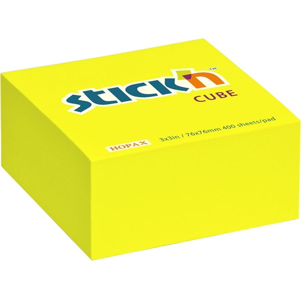 Stick`N 76x76mm 400 lap neon sárga öntapadó kockatömb
