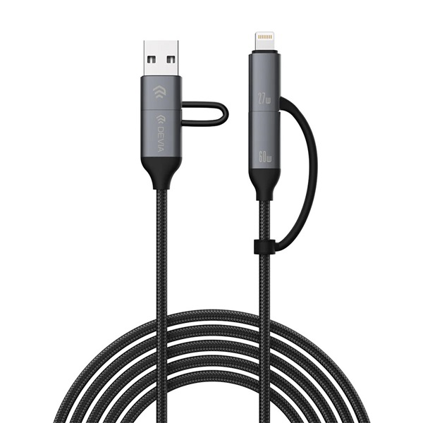 Devia Extreme Speed Series Multi Functions 1,5m 4in1 USB-A - USB-C (Type-C)/Lightning adat- és töltőkábel Fekete