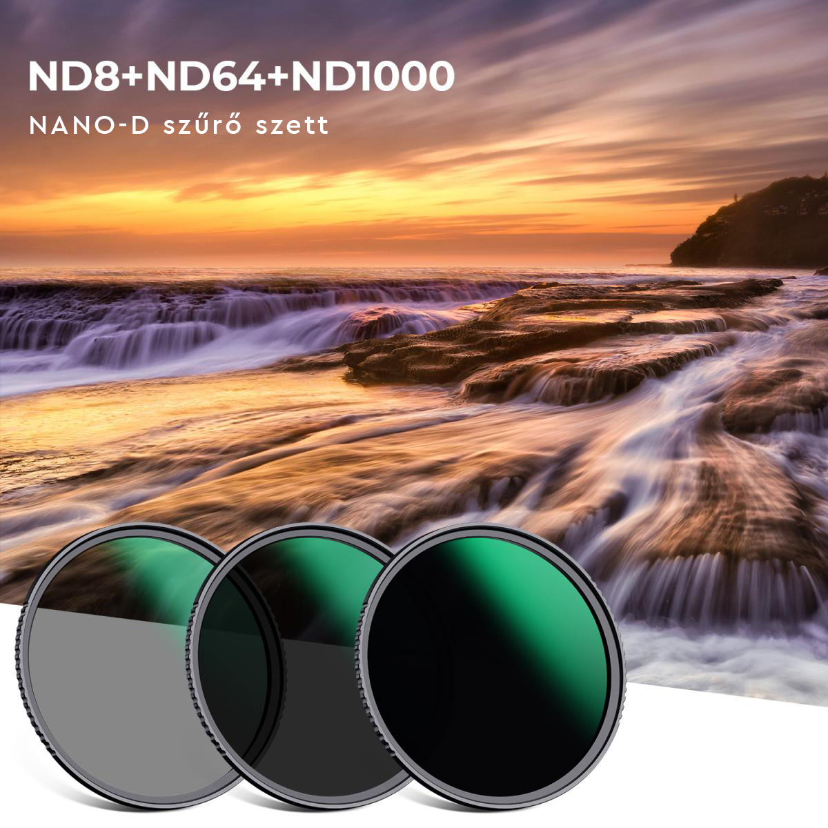 K&F Concept Professzionális ND szűrő szett 72mm (ND8+ND64+ND1000) + szűrőtartó tok + 3db törlőkendő