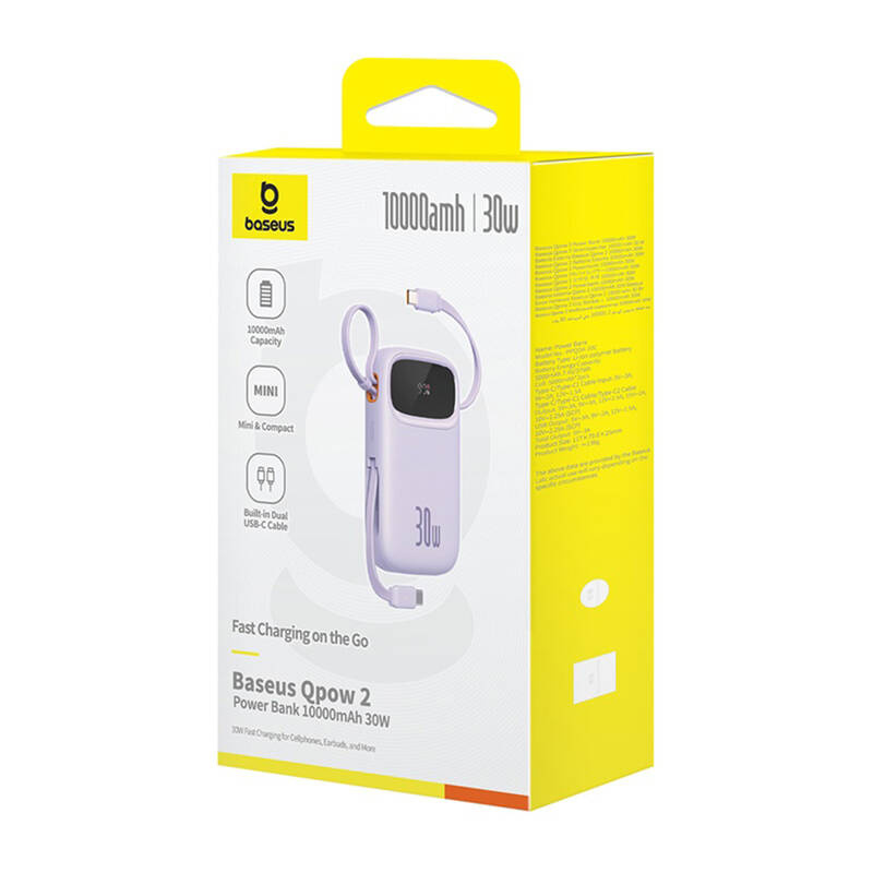 Baseus QPow 2 10000mAh  30W  2xUSB-C powerbank Lila 