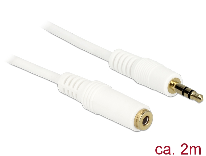 Delock Stereo Jack hosszabbító kábel 3.5 mm 3 pin apa > anya 2 m fehér (83767) Delock Stereo Jack hosszabbító kábel 3.5 mm 3 pin apa > anya 2 m fehér (83767)