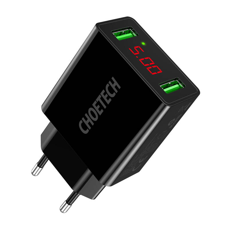 C0028 2*USB-A hálózati töltő kijelzővel Fekete 