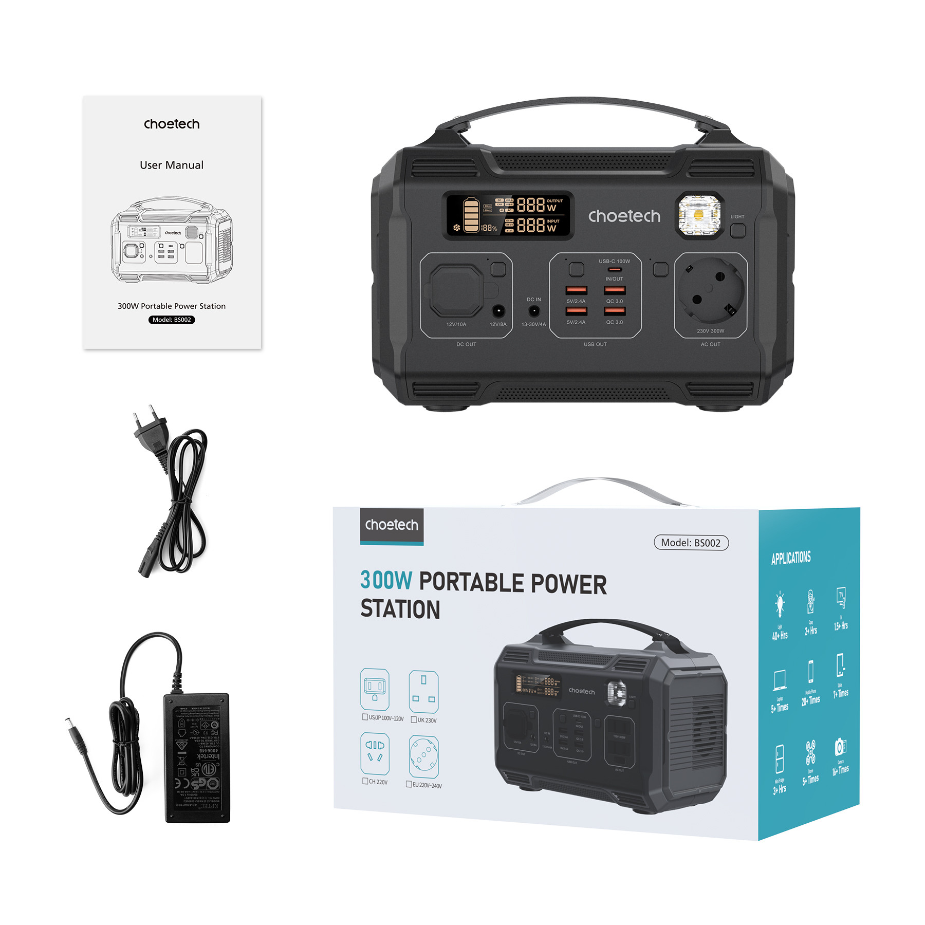 POWERSTATION 300W, hordozható, Choetech