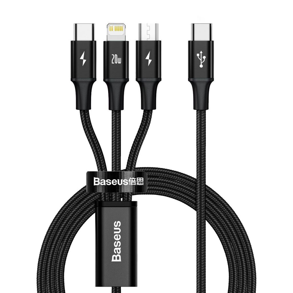 Baseus Rapid Series 3 az 1-ben USB-C -> mikro USB, Lightning, USB-C  kábel 1.5m,fekete (CAMLT-SC01)