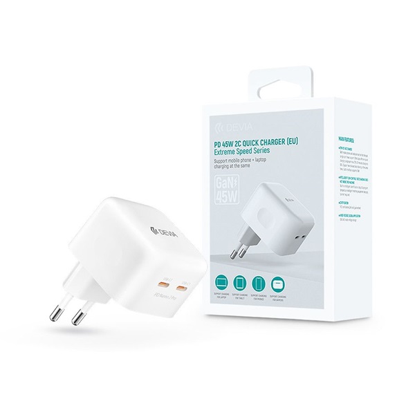 Devia ST366109 GaN 45W 2xType-C hálózati töltő adapter Devia ST366109 GaN 45W 2xType-C hálózati töltő adapter