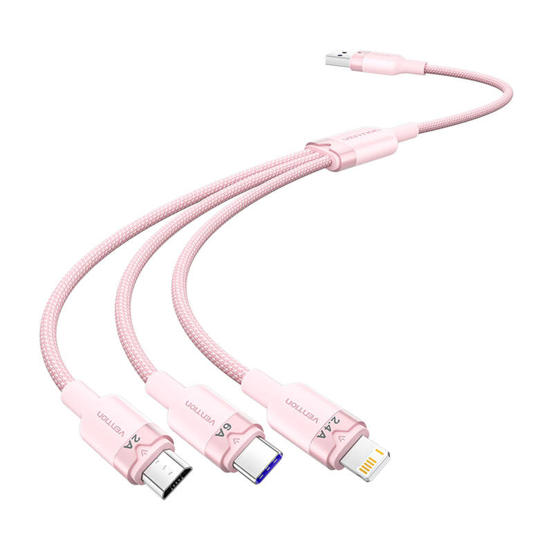 USB 2.0 A és 3 az 1-ben 6A kábel Vention CTRPG 1.5M (rózsaszín) USB 2.0 A és 3 az 1-ben 6A kábel Vention CTRPG 1.5M (rózsaszín)