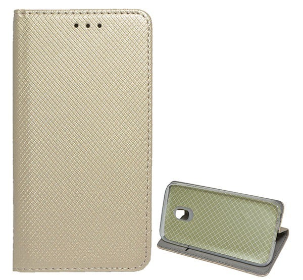 Tok álló, bőr hatású (FLIP, oldalra nyíló, asztali tartó funkció, rombusz minta) ARANY [Samsung Galaxy J3 (2017) SM-J330 EU]