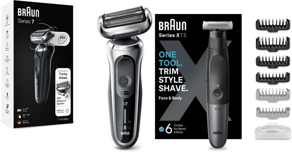 Braun Series 7 71-S1000s ezüst elektromos borotva + Braun Series X XT5200 trimmer