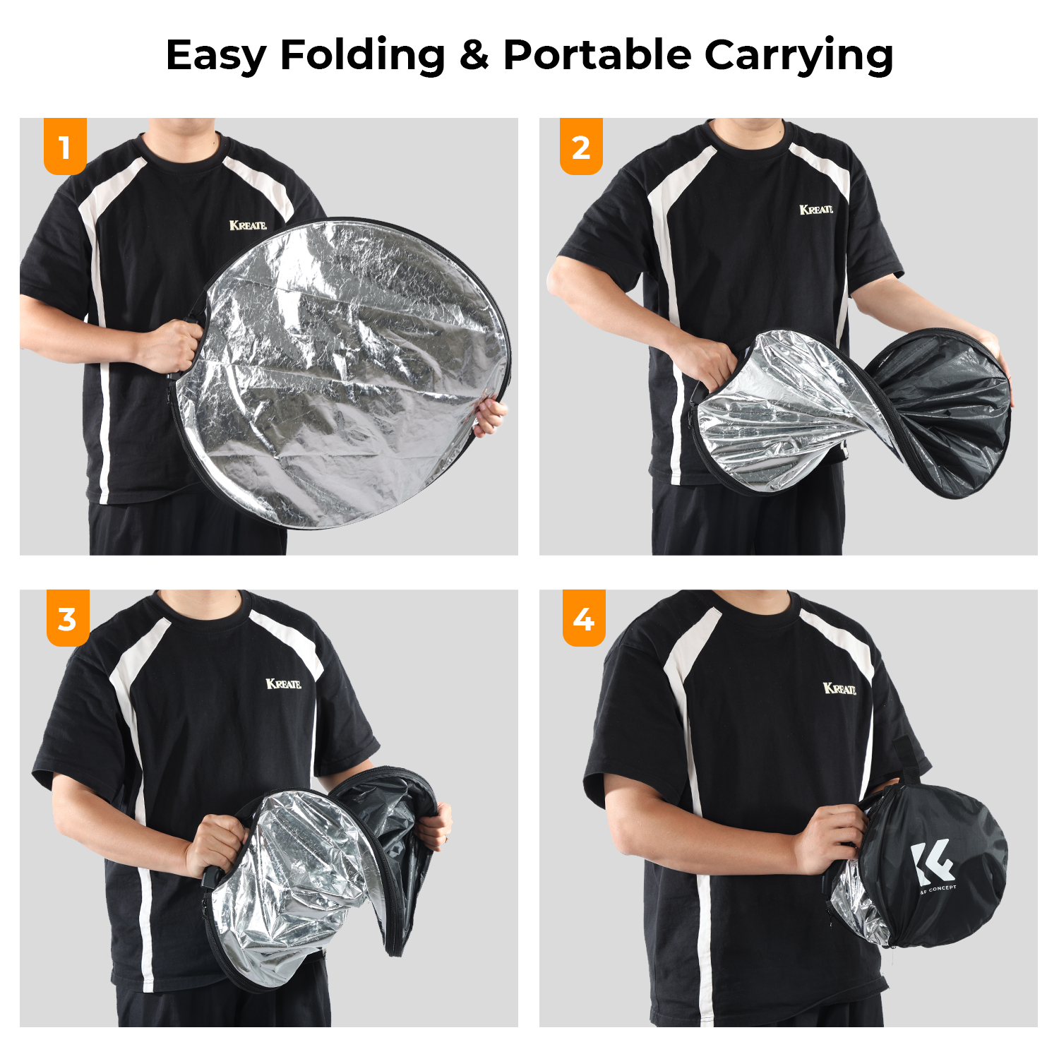 K&F Concept 5in1 derítőlap, reflektor fogantyúval 60cm (feh, fek, arany, ezüst, transp) + hordtáska