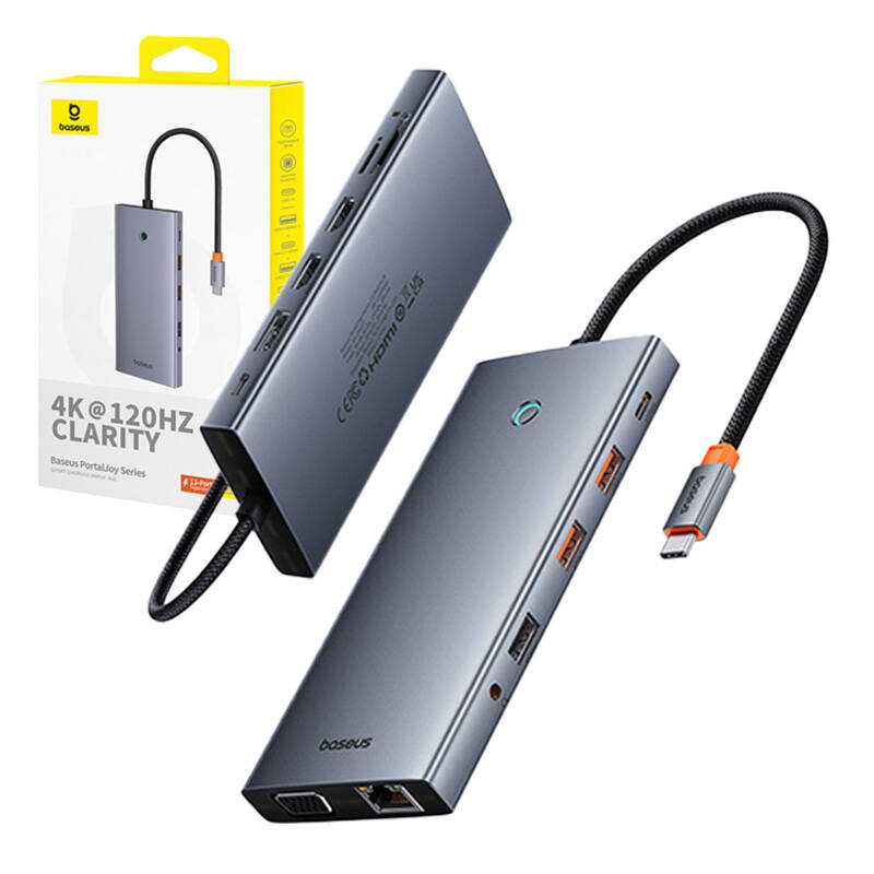 Hub 13in1 Baseus PortalJoy USB-C to HDMI+DP+VGA+C+USB+PD+RJ45+SD/TF+3.5mm (grey)
