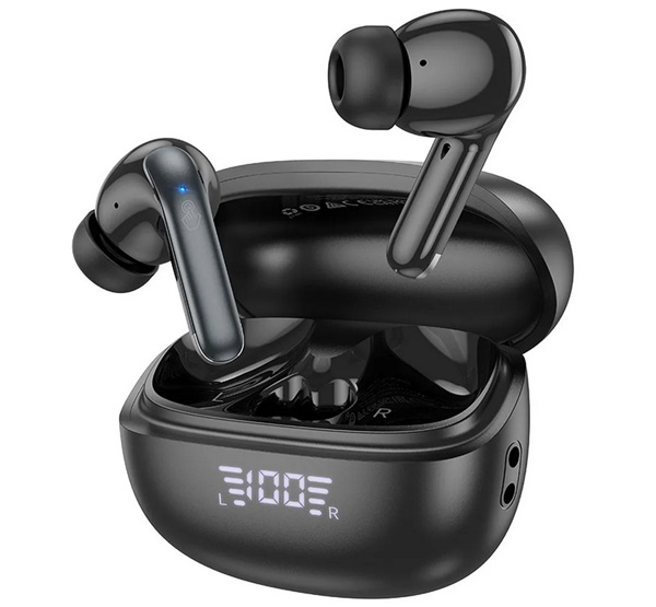 Hoco EQ5 bluetooth fülhallgató SZTEREO (v5.3, TWS, mikrofon, aktív zajszűrő, LED kijelző + töltőtok) FEKETE (EQ5_B)
