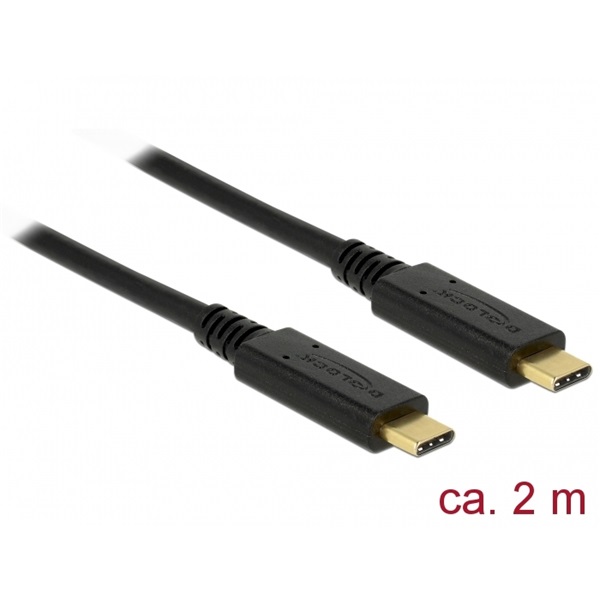 DELOCK 83668 DELOCK kábel USB 3.1 Gen 1 Type-C male/male összekötő, 2m, PD 3A E-Marker