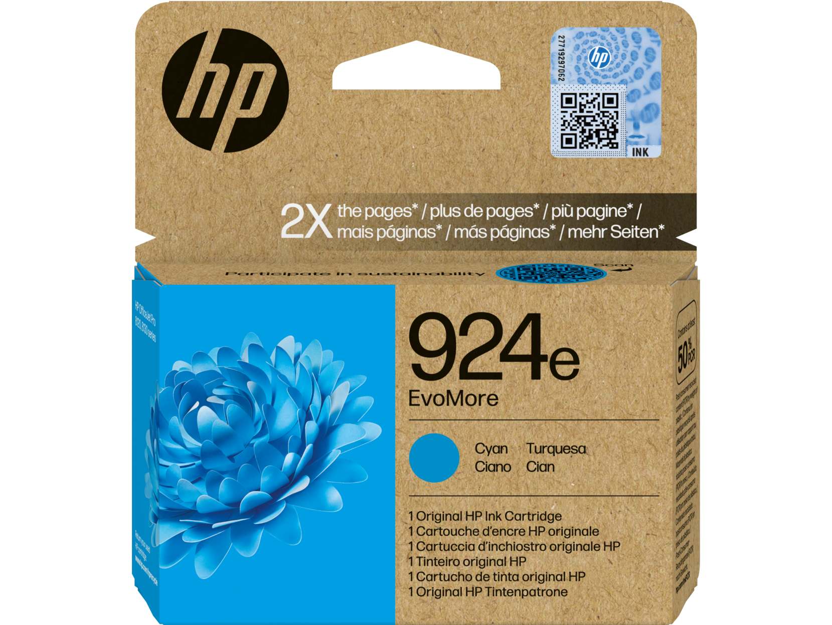 HP 4K0U7NE Tintapatron Cián 800 oldal kapacitás No.924e EvoMore Eredeti