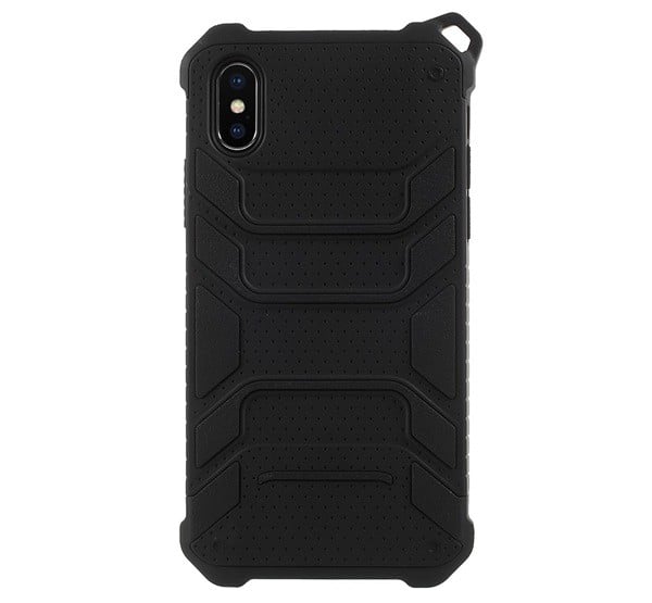 Műanyag telefonvédő (szilikon belső, közepesen ütésálló, lyukacsos minta, nyakba akasztható) FEKETE [Apple iPhone XS 5.8]