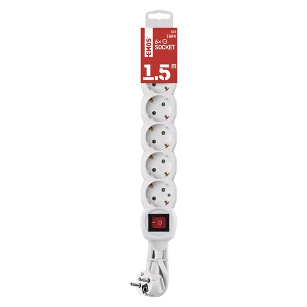 EMOS P1621R 6 aljzat 1,5méter 1,5mm2 kapcsolós hosszabbító EMOS P1621R 6 aljzat 1,5méter 1,5mm2 kapcsolós hosszabbító
