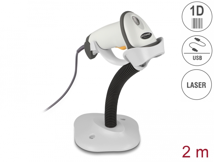 Delock USB vonalkód leolvasó 1D csatlakozó kábellel és állvánnyal lézer Világos szürke Delock USB vonalkód leolvasó 1D csatlakozó kábellel és állvánnyal lézer Világos szürke
