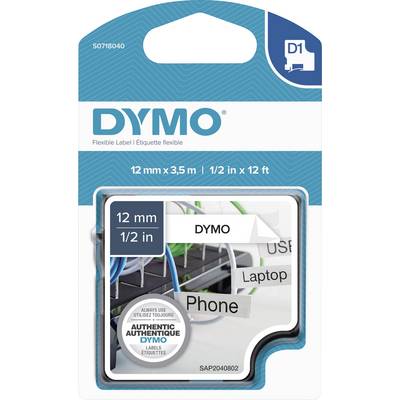 Feliratozó szalag DYMO S0718040 Poliamid Szalagszín: Fehér Szövegszín:Fekete 12 mm 3.5 m Feliratozó szalag DYMO S0718040 Poliamid Szalagszín: Fehér Szövegszín:Fekete 12 mm 3.5 m