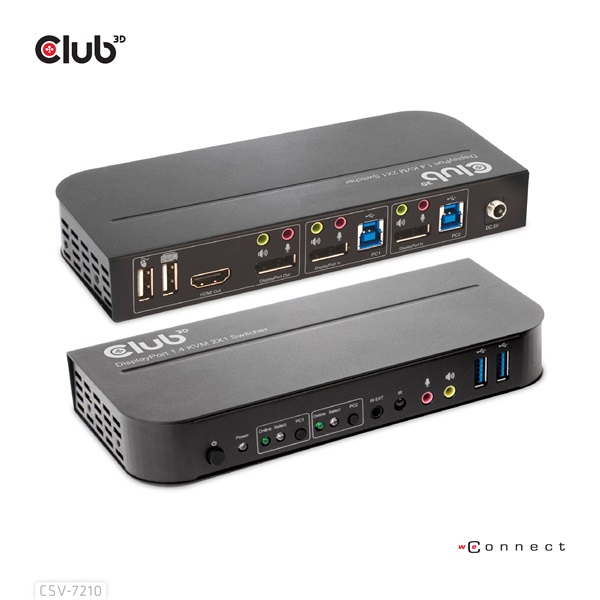 Club 3D CSV-7210 Dual DisplayPort 4K60Hz HDMI KVM IR távirányító KVM Switch Club 3D CSV-7210 Dual DisplayPort 4K60Hz HDMI KVM IR távirányító KVM Switch