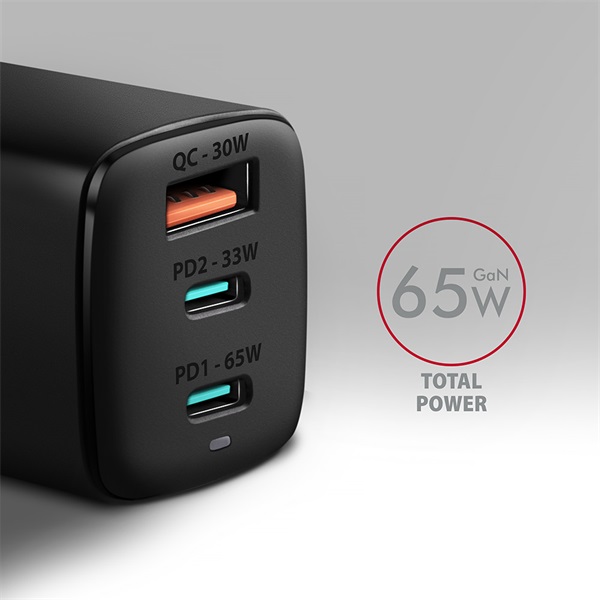 Axagon ACU-DPQ65 QC4 + USB-C PD hálózati töltő fekete Axagon ACU-DPQ65 QC4 + USB-C PD hálózati töltő fekete