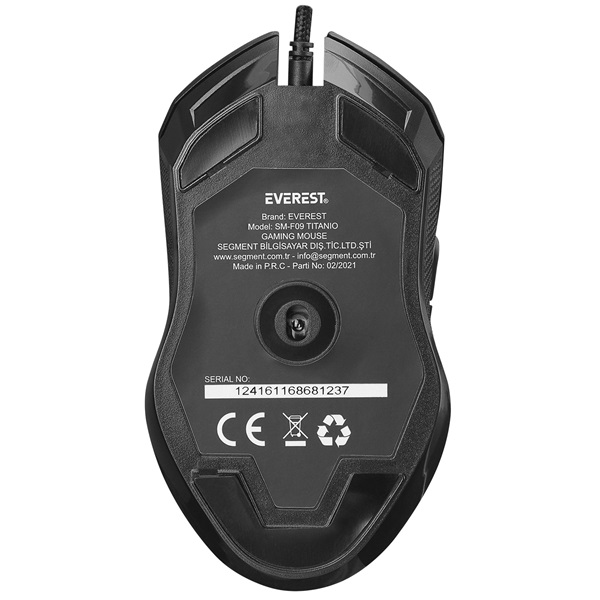 Everest  SM-F09 TITANIO   optikai RGB LED  Gamer Egér Fekete 