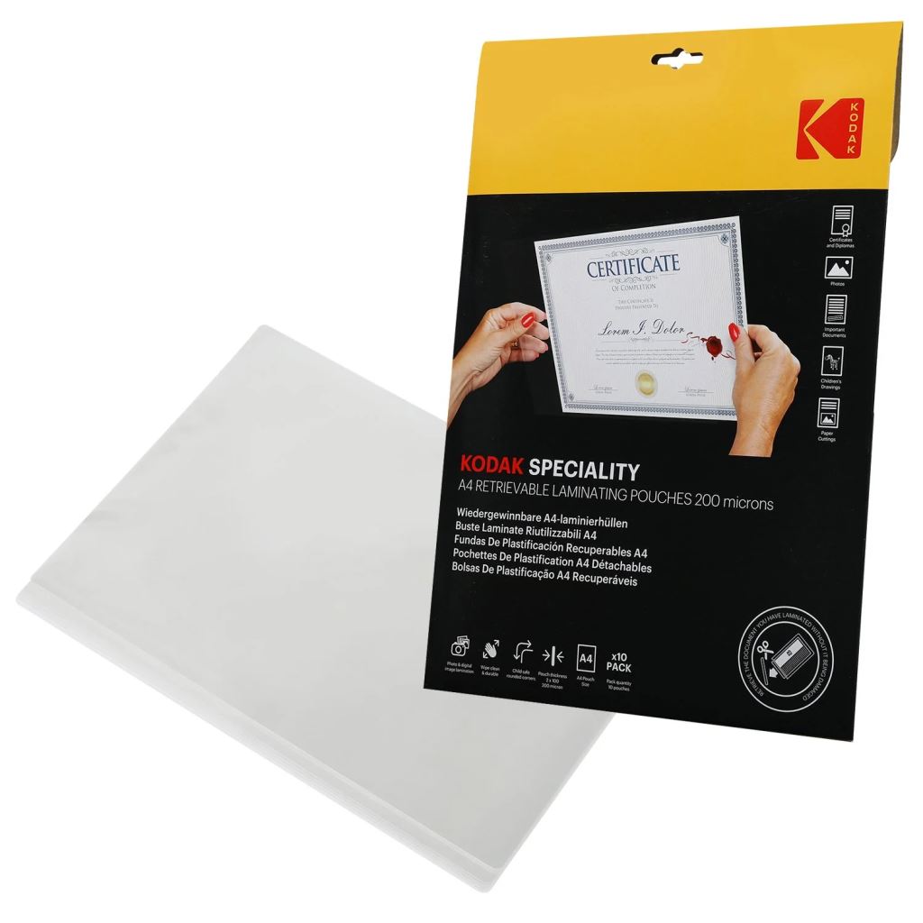 Kodak újrahasználható lamináló fólia A4, 200 micron, 10 db Kodak újrahasználható lamináló fólia A4, 200 micron, 10 db