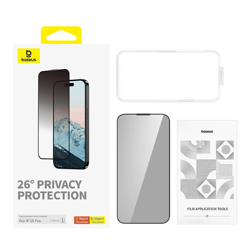 Privacy Protection Tempered Glass Baseus Diamond iPhone 15 Pro