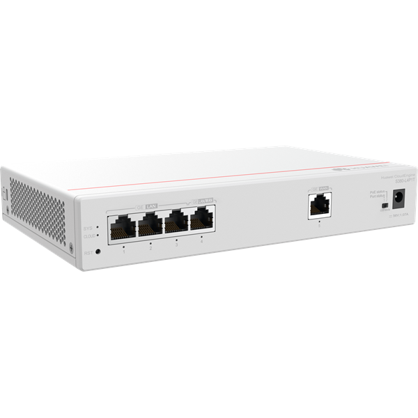 Huawei eKit Engine Gateway 1x1000Mbps (WAN) + 4x1000Mbps (PoE+), Menedzselhető, Asztali, S380-L4P1T Huawei eKit Engine Gateway 1x1000Mbps (WAN) + 4x1000Mbps (PoE+), Menedzselhető, Asztali, S380-L4P1T