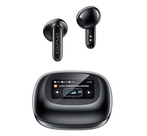 Awei TP97 bluetooth fülhallgató SZTEREO (v5.4, TWS, mikrofon, zajszűrő, érintőkijelző + töltőtok) FEKETE (TP97_B)