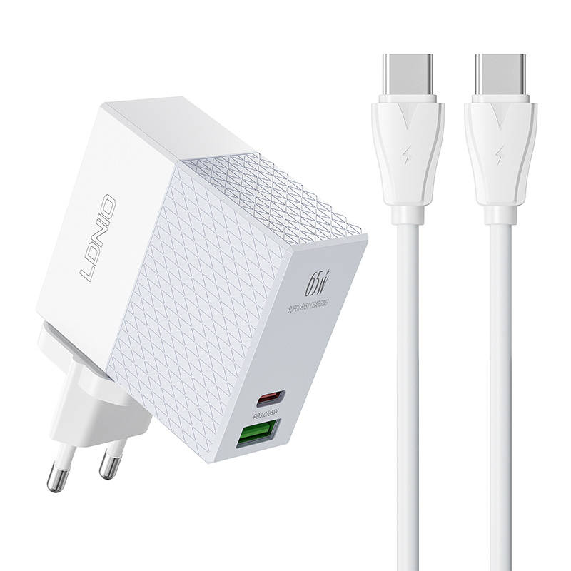 Wall charger LDNIO A2620C USB, USB-C 65W + USB-C - USB-C cable Wall charger LDNIO A2620C USB, USB-C 65W + USB-C - USB-C cable