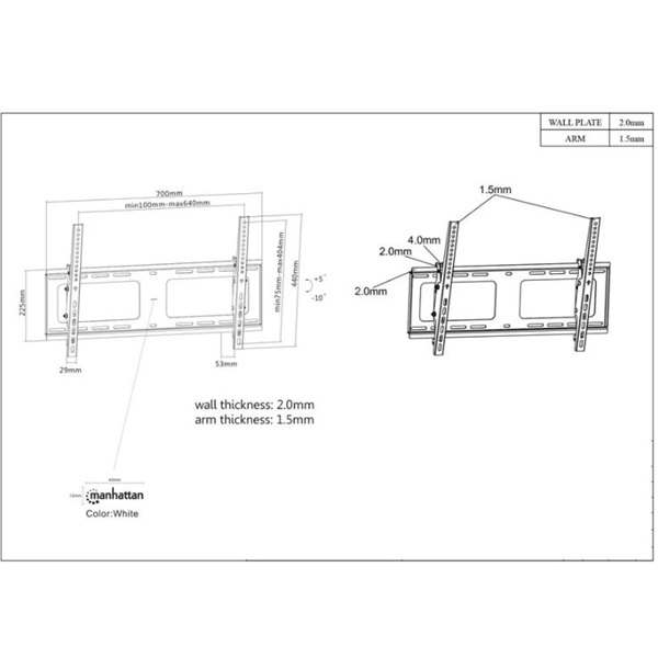 Manhattan Fali dönthető max.VESA:600x400 37"-80"-ig 80kg teherbírás TV állvány Fekete Manhattan Fali dönthető max.VESA:600x400 37"-80"-ig 80kg teherbírás TV állvány Fekete
