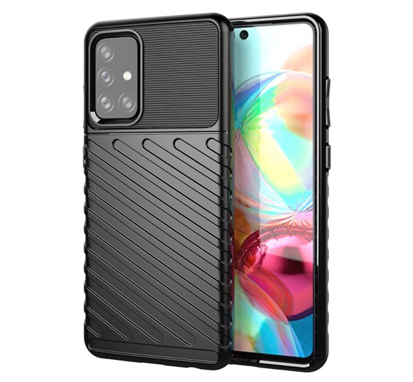 Szilikon telefonvédő (közepesen ütésálló, csíkos, dombor minta) FEKETE [Samsung Galaxy A72 5G (SM-A726F)]