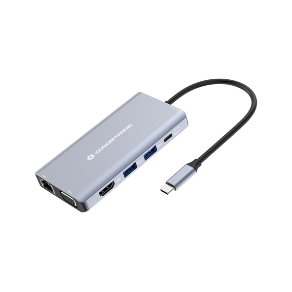 Conceptronic    DONN20G  USB-C to HDMI/VGA/USB-C PD/USB 3.0/SD/TF/GbE/AUX  Notebook Dokkoló