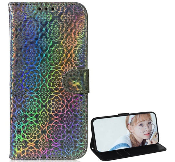 Tok álló, bőr hatású (FLIP, oldalra nyíló, asztali tartó funkció, virág minta) SZÜRKE [Xiaomi Mi 10T Pro 5G]