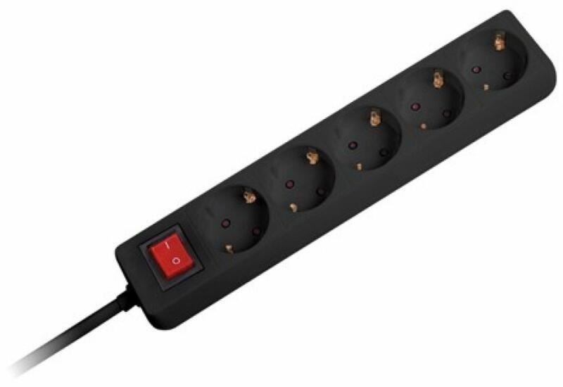 Platinet Omega Hálózati Elosztó Kapcsolóval 5DIN 1,5m Fekete