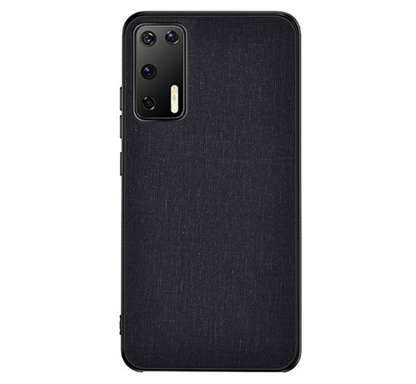 Műanyag telefonvédő (közepesen ütésálló, szilikon keret, textil hátlap) FEKETE [Huawei P40]