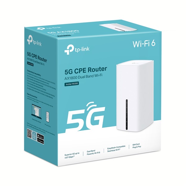 TP-LINK  Archer NX200 4G/5G Modem + Wireless Router Dual Band AX1800 1xWAN/LAN(1000Mbps) + 2xLAN(1000Mbps)