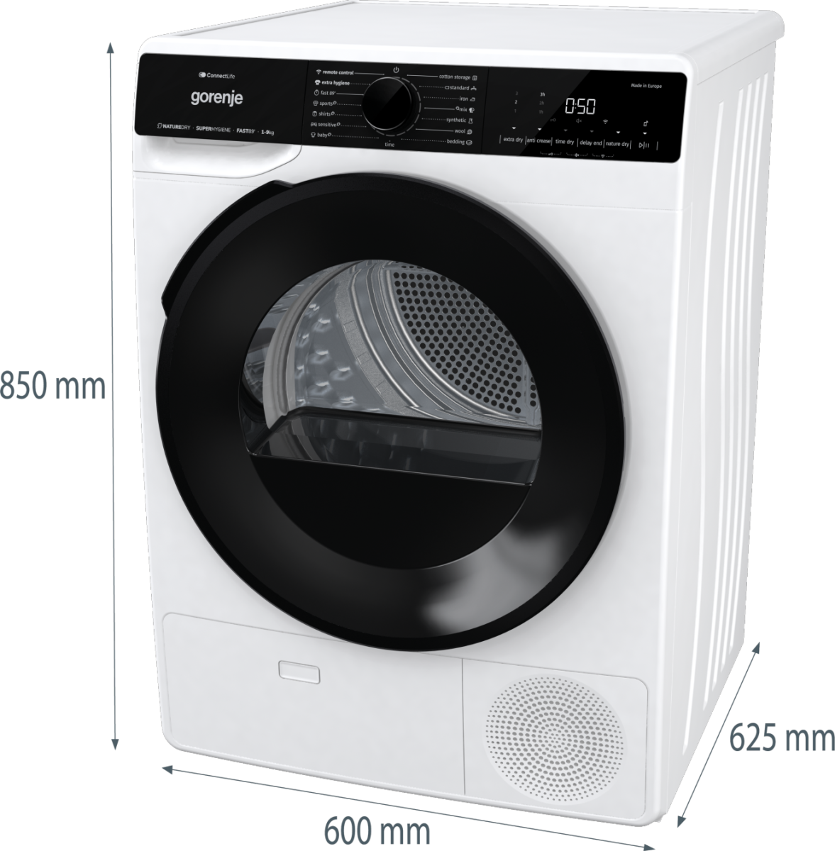 Gorenje DPNA92WIFI Hőszivattyús szárítógép – 9 Kg, A Energiaosztály, PowerPlusMotor, ExtraHigiénia,  AutoDrain