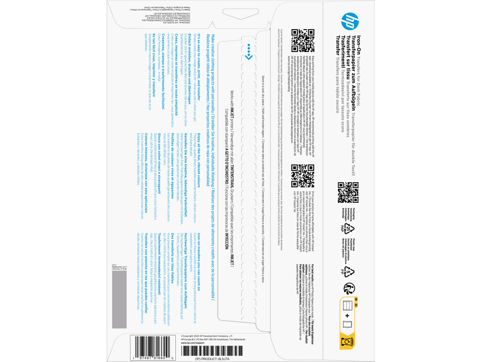 HP A/4 rávasalható matricák sötét anyagokhoz 10lap 8L1U7A
