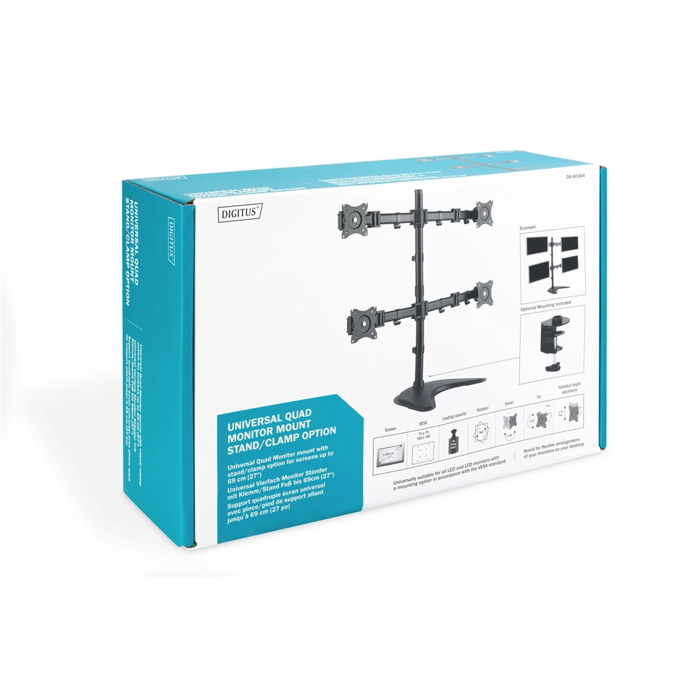 Digitus DA-90364 15"-27" Univerzális négymonitoros Asztali fémállvány Fekete
