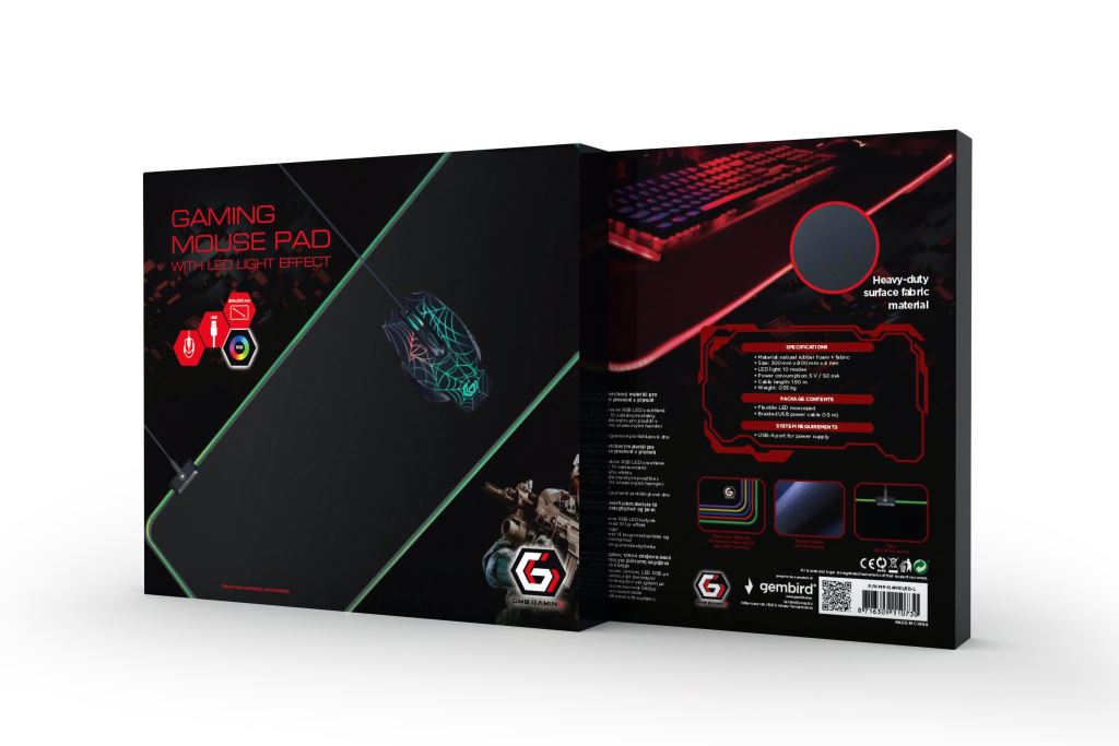 Gembird MP-GAMELED-L Gaming egérpad LED világítással L-es, fekete Gembird MP-GAMELED-L Gaming egérpad LED világítással L-es, fekete
